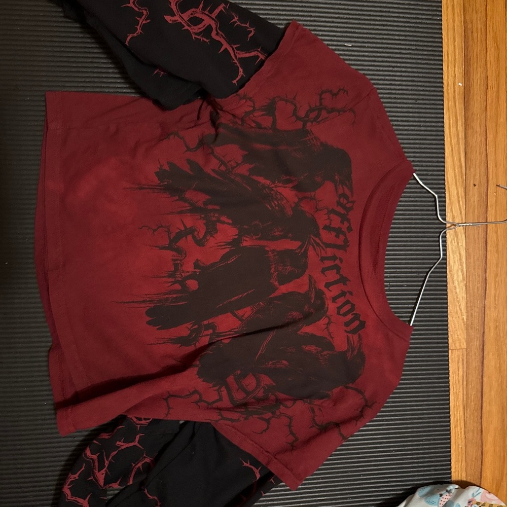 Affliction Red and Black Long Sleeve Tee with Bold Graphic